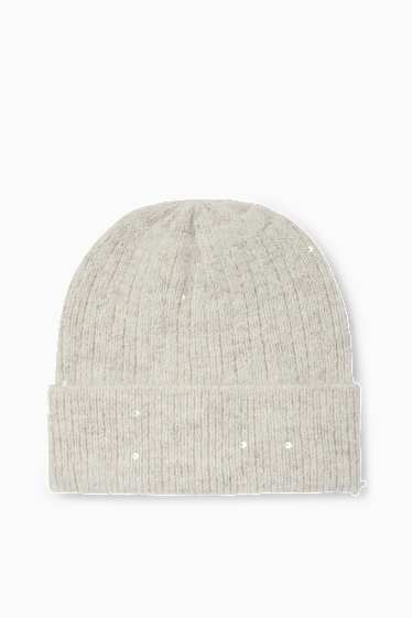 Women - Sequin beanie - ribbed - cremewhite