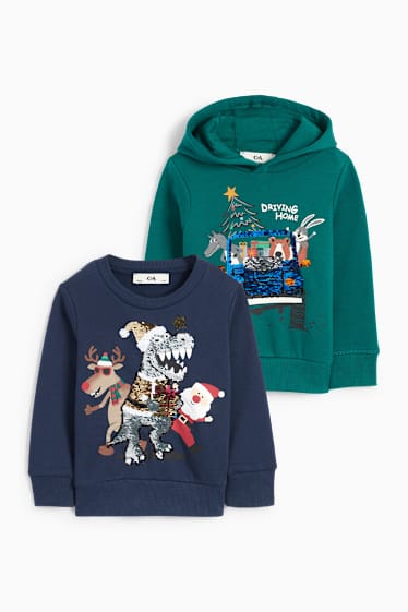 Kinderen: jongens - Set van 2 - kerst en dino - hoodie en sweatshirt - groen