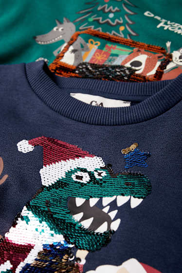 Kinderen: jongens - Set van 2 - kerst en dino - hoodie en sweatshirt - groen