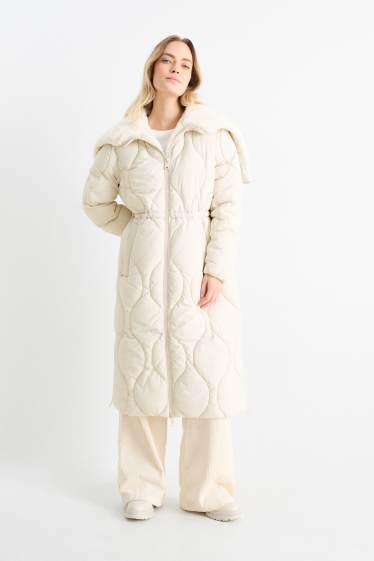 Femmes - Doudoune longue à capuche - beige clair