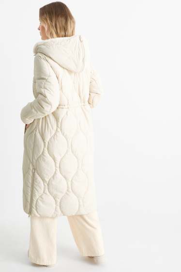 Femmes - Doudoune longue à capuche - beige clair