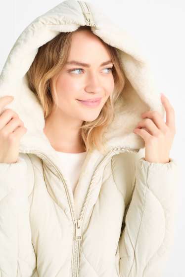 Femmes - Doudoune longue à capuche - beige clair