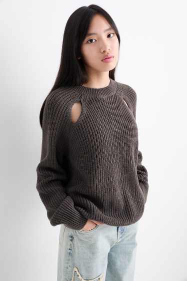Kinder Mädchen - Pullover - dunkelgrau