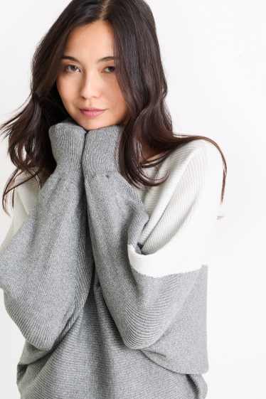 Donna - Maglione - a coste - grigio