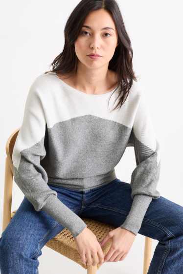 Donna - Maglione - a coste - grigio