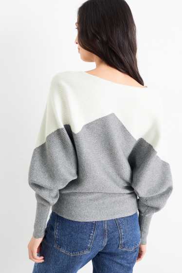 Donna - Maglione - a coste - grigio