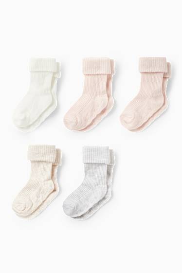 Baby Mädchen - Multipack 5er - Baby-Anti-Rutsch-Socken - hellbeige
