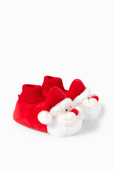 Copii - Băieți - Moș Crăciun - papuci de casă cu motive de Crăciun - roșu