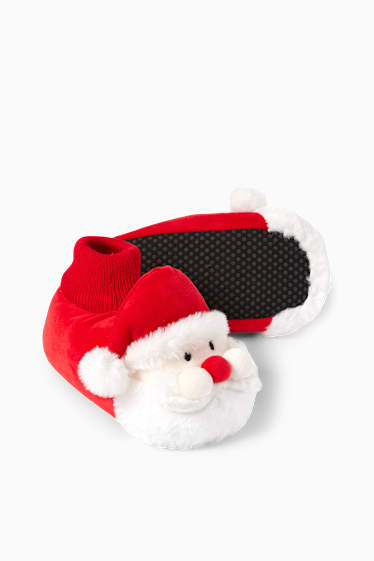 Copii - Băieți - Moș Crăciun - papuci de casă cu motive de Crăciun - roșu