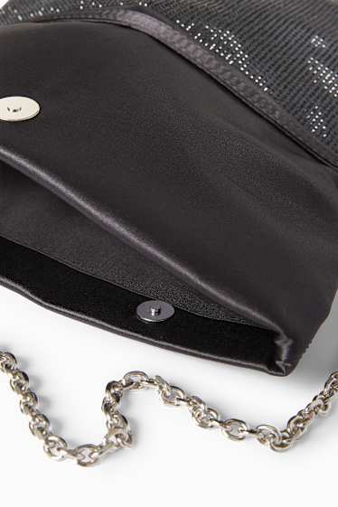 Dames - Schoudertas met strass steentjes en afneembare draagriem - zwart