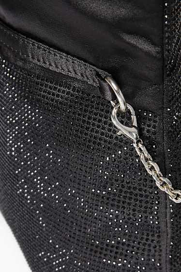 Dames - Schoudertas met strass steentjes en afneembare draagriem - zwart