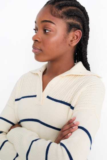 Kinder Mädchen - Pullover - gestreift - weiß