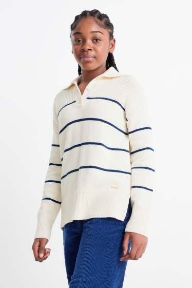 Kinder Mädchen - Pullover - gestreift - weiß