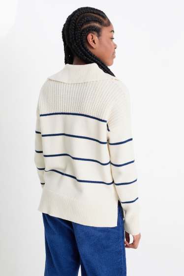Kinder Mädchen - Pullover - gestreift - weiß