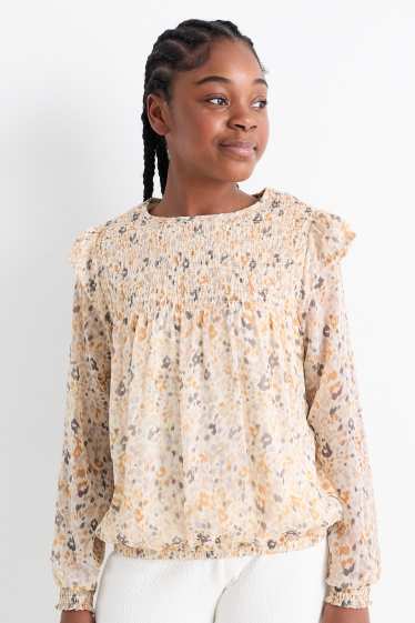 Kinderen: meisjes - Blouse - met patroon - licht beige