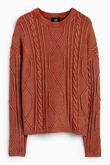 Uomo - Maglione - motivo treccia - ruggine