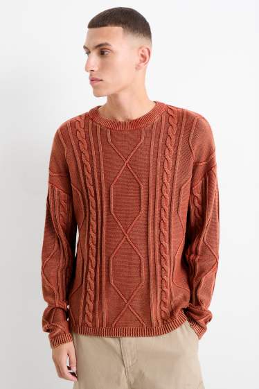 Uomo - Maglione - motivo treccia - ruggine