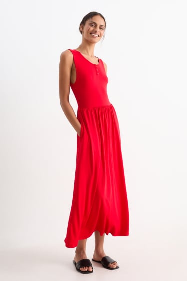 Dona - Vestit bàsic de viscosa - vermell