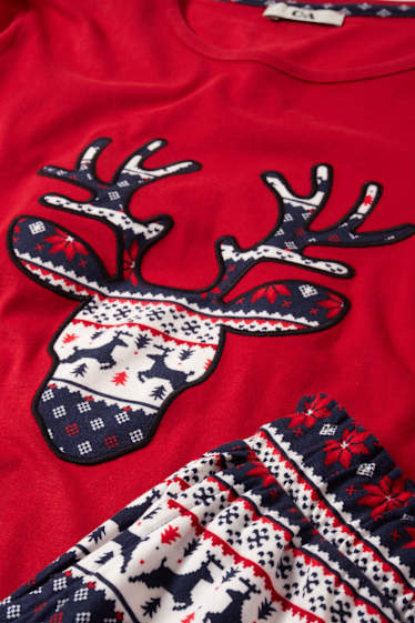 Damen - Weihnachts-Pyjama - Rentier - dunkelrot