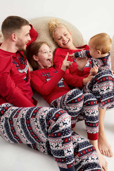 Damen - Weihnachts-Pyjama - Rentier - dunkelrot
