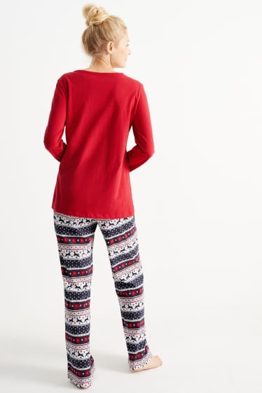 Damen - Weihnachts-Pyjama - Rentier - dunkelrot