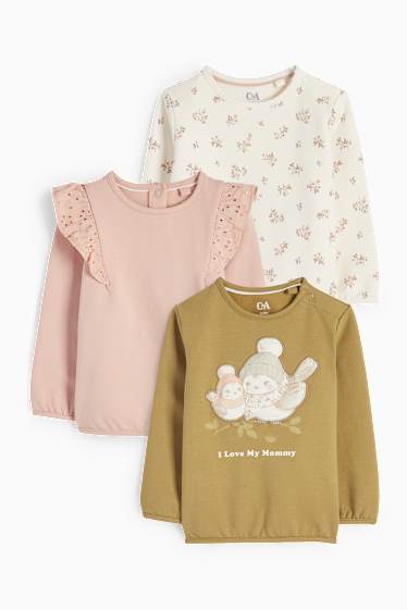 Bebés niñas - Pack de 3 - pajaritos - sudaderas para bebé - rosa / beis