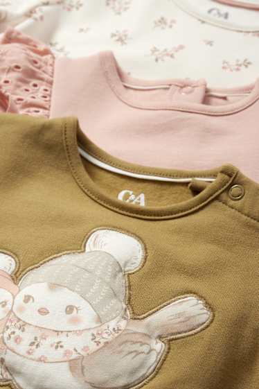 Bebés niñas - Pack de 3 - pajaritos - sudaderas para bebé - rosa / beis