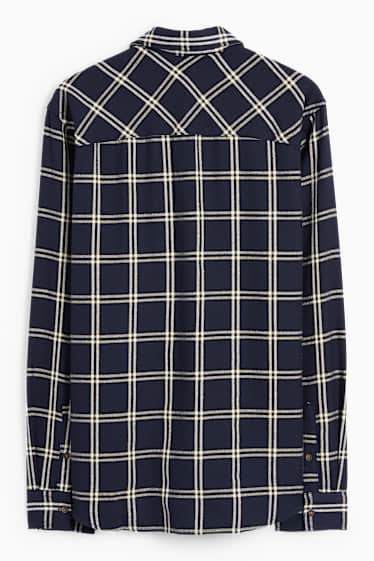 Uomo - Camicia - regular fit - collo all'italiana - a quadretti - blu scuro