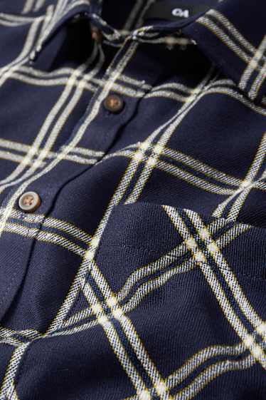 Uomo - Camicia - regular fit - collo all'italiana - a quadretti - blu scuro