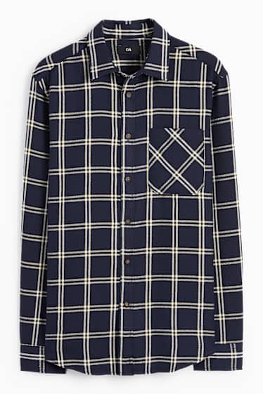 Uomo - Camicia - regular fit - collo all'italiana - a quadretti - blu scuro