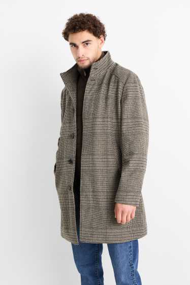 Mężczyźni - Płaszcz - styl 2 w 1 - w kratę - brązowy