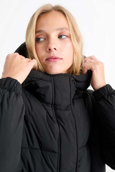Donna - Cappotto trapuntato con cappuccio - nero