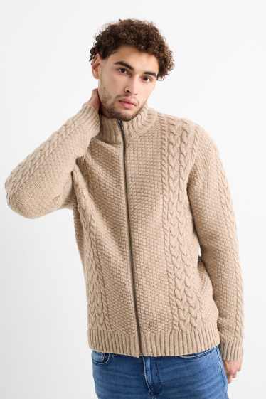 Heren - Vest - wolmix - kabelpatroon - licht beige