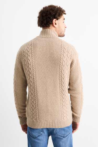 Heren - Vest - wolmix - kabelpatroon - licht beige