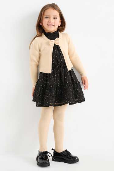 Kinder Mädchen - Set - Kleid, Strickjacke und Strumpfhose - 3 teilig - schwarz / beige