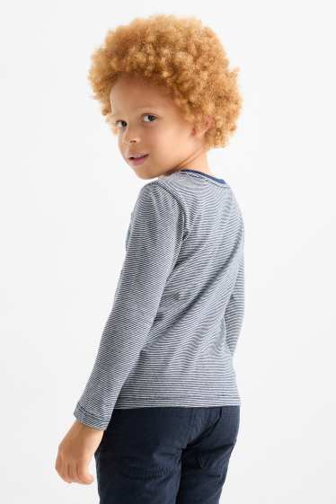 Kinder Jungen - Walross, Eisbär und Pinguin - Langarmshirt - gestreift - dunkelblau