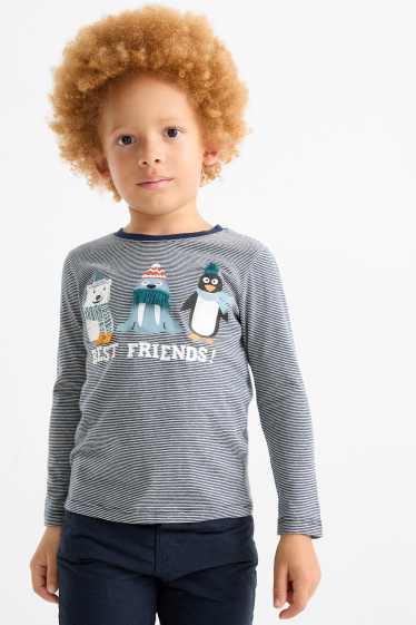 Kinder Jungen - Walross, Eisbär und Pinguin - Langarmshirt - gestreift - dunkelblau