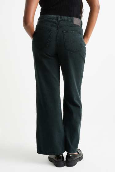 Damen - Wide Leg Jeans - High Waist - dunkelgrün