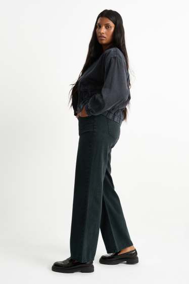 Damen - Wide Leg Jeans - High Waist - dunkelgrün