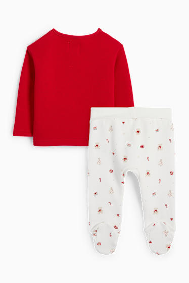 Baby Jungen - Bärchen - Erstlings-Weihnachts-Outfit - 2 teilig - dunkelrot