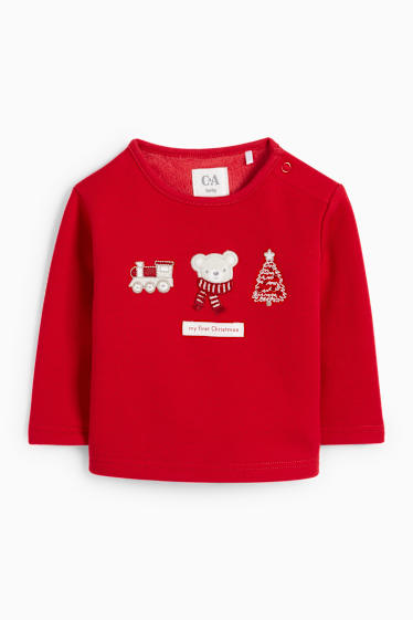 Baby Jungen - Bärchen - Erstlings-Weihnachts-Outfit - 2 teilig - dunkelrot