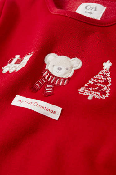 Baby Jungen - Bärchen - Erstlings-Weihnachts-Outfit - 2 teilig - dunkelrot