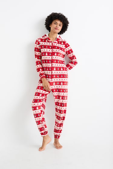 Mujer - Mono navideño con capucha - rojo