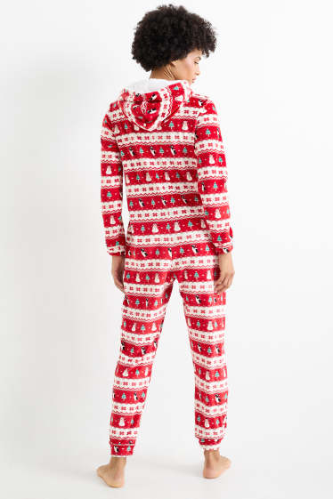 Mujer - Mono navideño con capucha - rojo