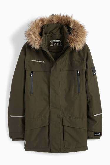 Bambini - Parka con cappuccio e inserto in ecopelliccia - inverno - impermeabile - verde scuro