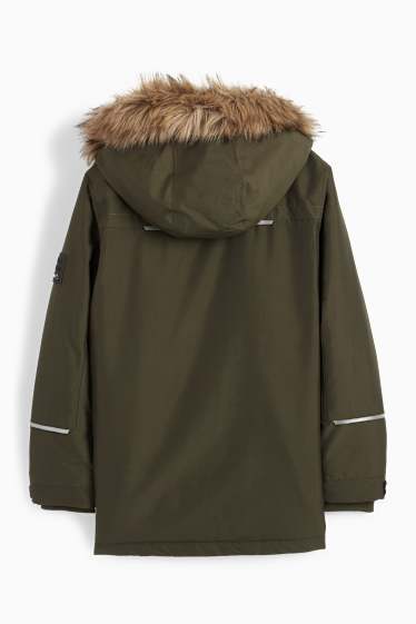 Bambini - Parka con cappuccio e inserto in ecopelliccia - inverno - impermeabile - verde scuro