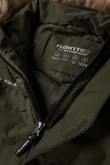 Bambini - Parka con cappuccio e inserto in ecopelliccia - inverno - impermeabile - verde scuro