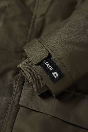 Bambini - Parka con cappuccio e inserto in ecopelliccia - inverno - impermeabile - verde scuro