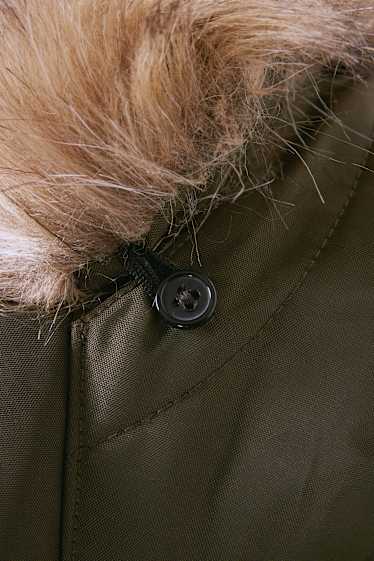 Bambini - Parka con cappuccio e inserto in ecopelliccia - inverno - impermeabile - verde scuro