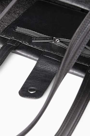 Damen - Großer Shopper - Lederimitat - schwarz